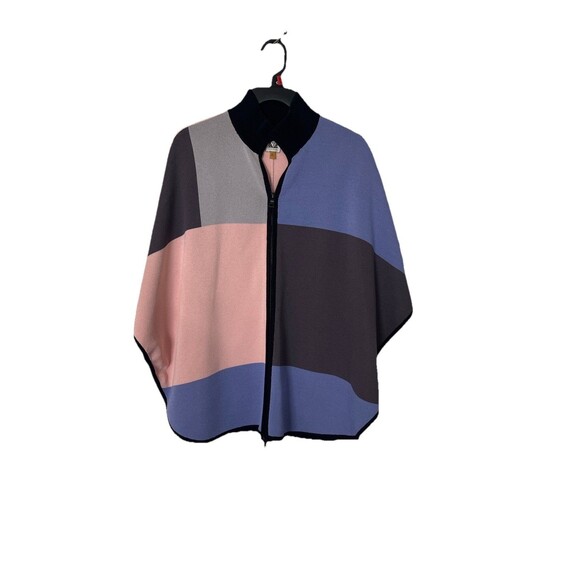Anne Klein Pastel Pink Purple Color Block Zip Front Poncho Sweater Knit XS - Picture 2 of 7